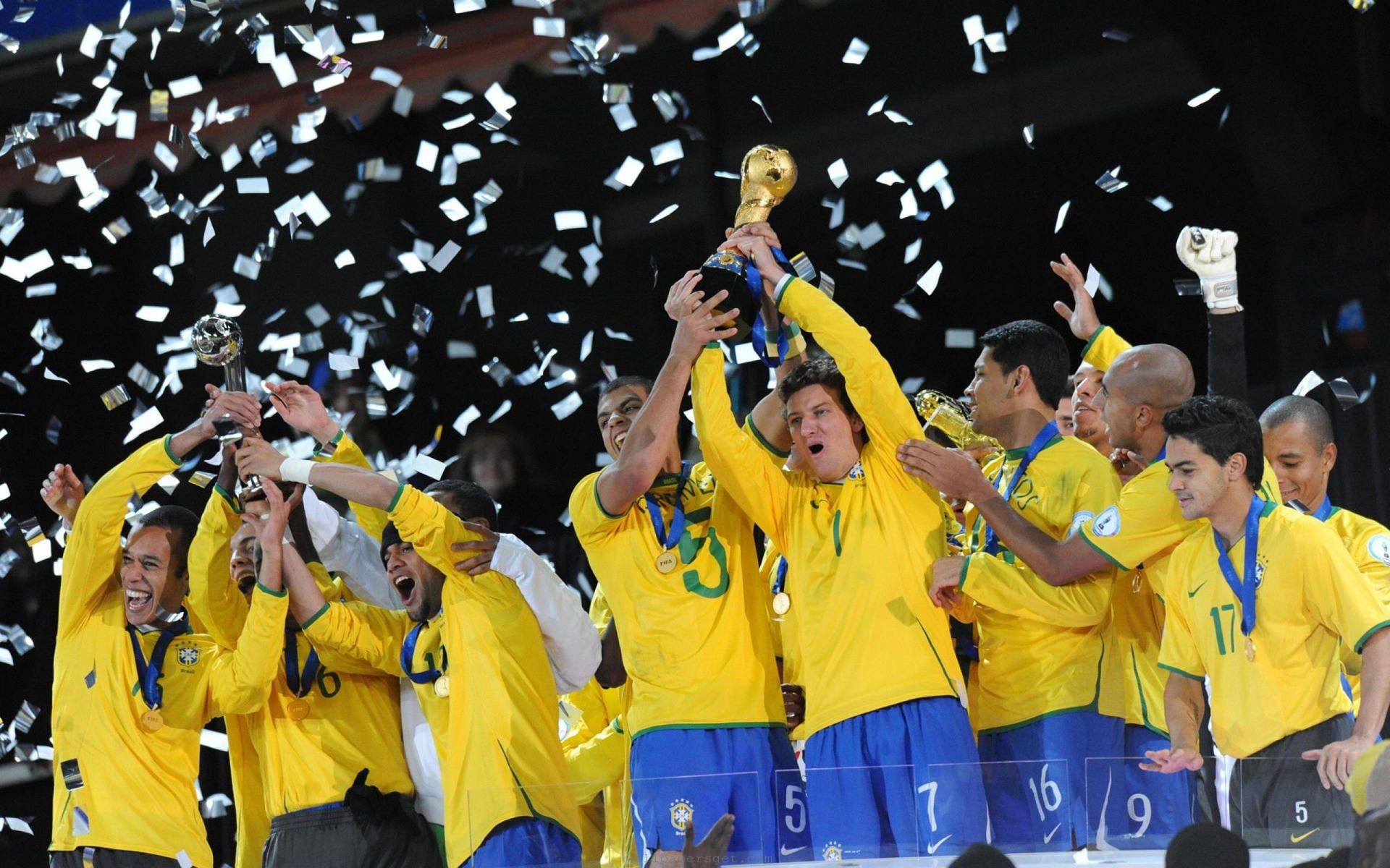 Brasiliens Nationale Fodboldhold 2009 FIFA-sejr Tapet Wallpaper