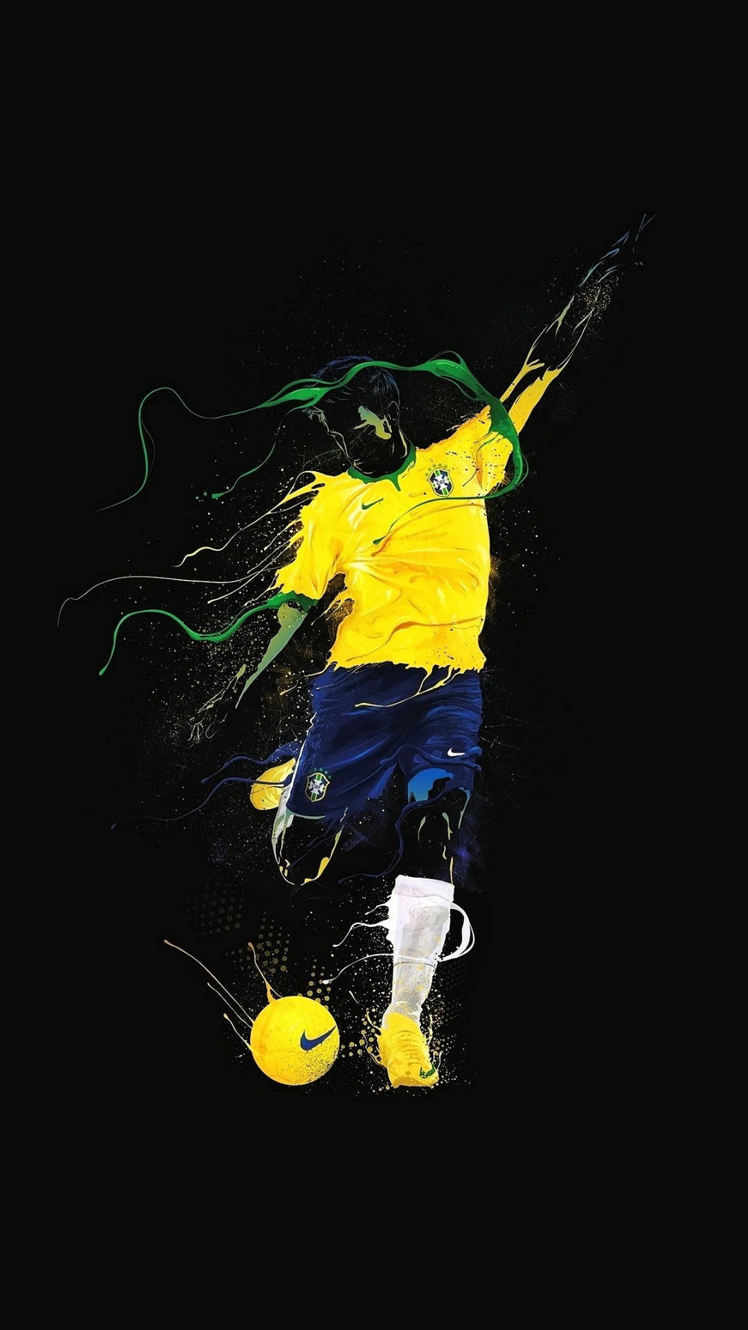 Brazil National Football Team Kicking Football Paint Art