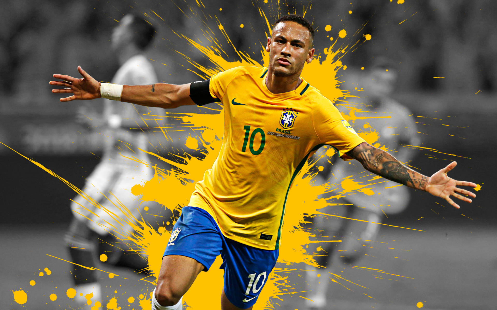 Brazil National Football Team Neymar Yellow Paint Running Wallpaper