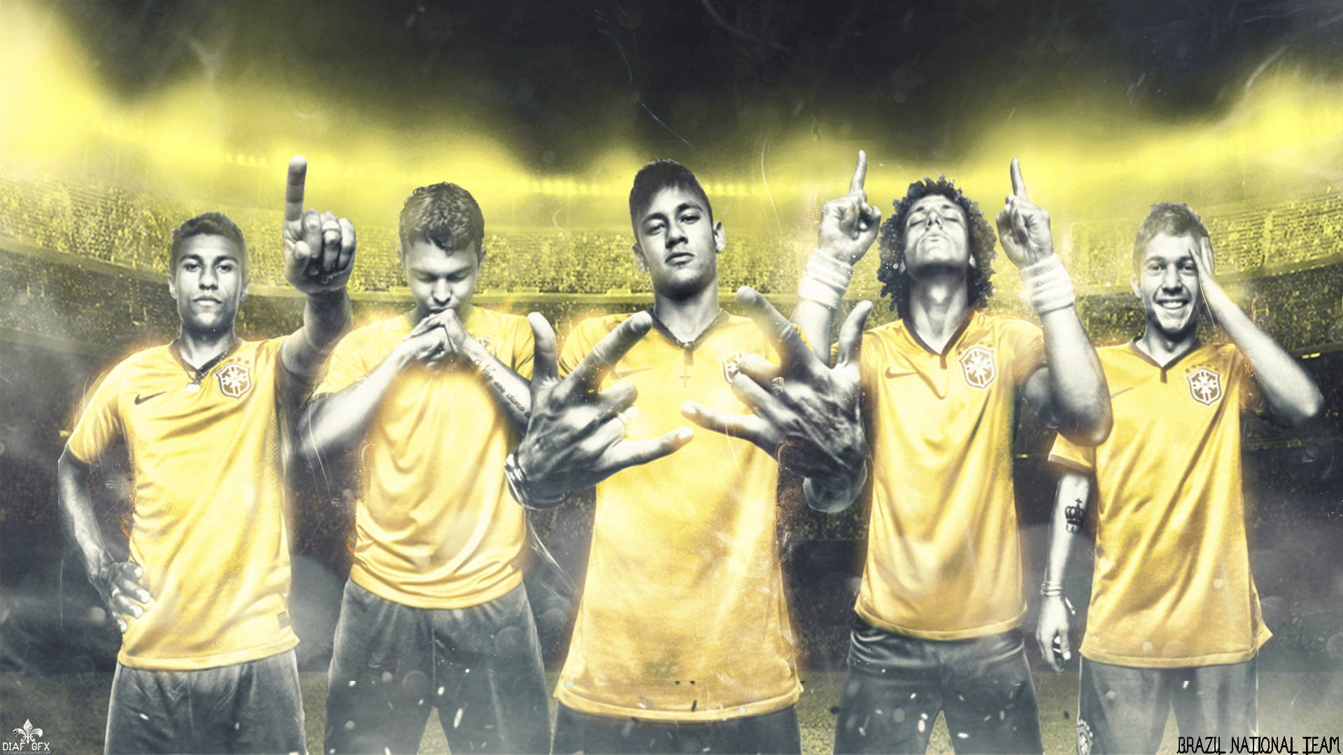 Brazil National Football Team Yellow Poster Players Wallpaper