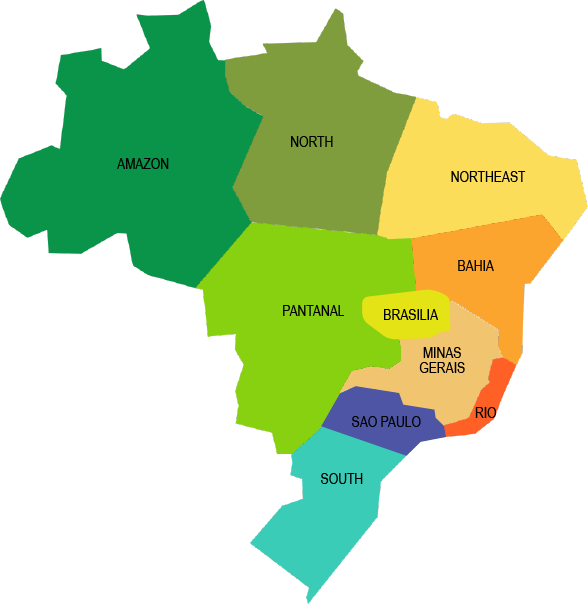 Brazil Regions Map Color Coded PNG