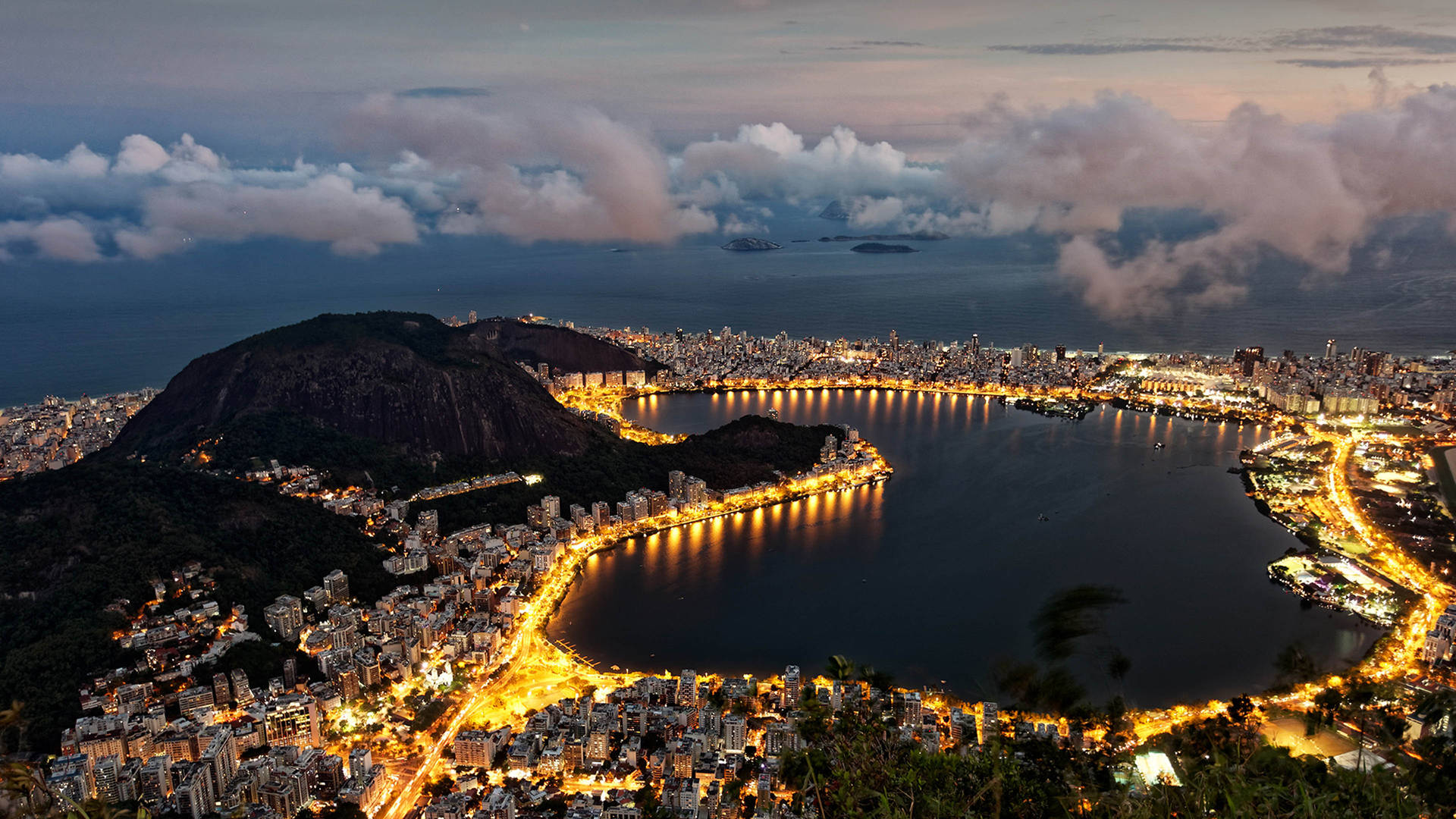 Skyline Del Brasile Di Notte Sfondo