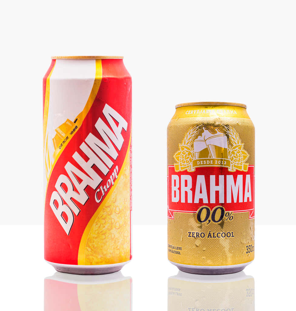 Lattinedi Birra Brasiliana Brahma Chopp E Zero Beer Raffreddate. Sfondo