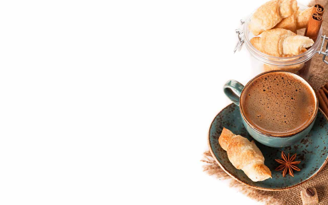 Start your day with a warm cup of delicious coffee and a freshly baked pastry! Wallpaper