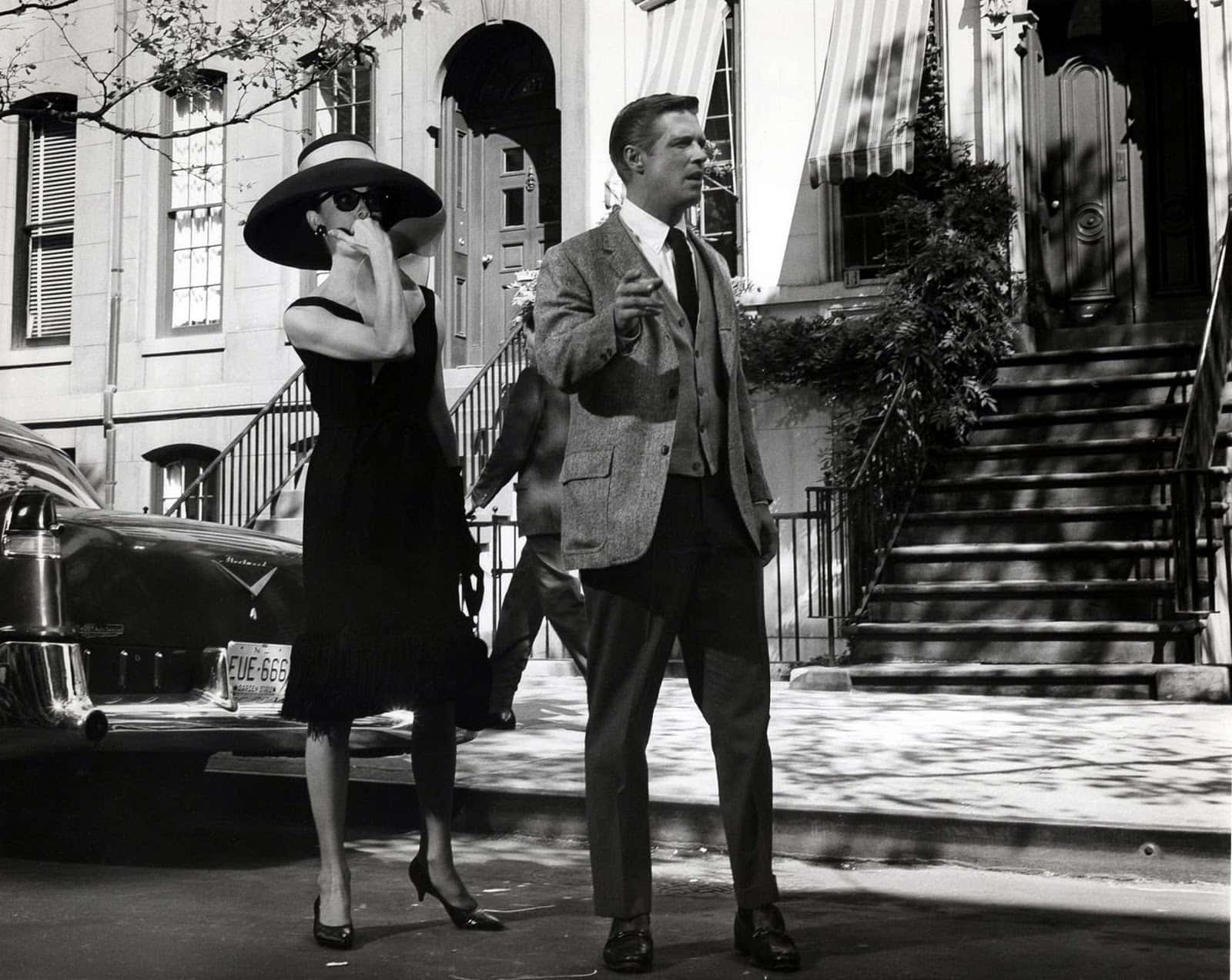 Audrey Hepburn og George Peppard morgenmad på Tiffanys stadig skud wallpapers. Wallpaper