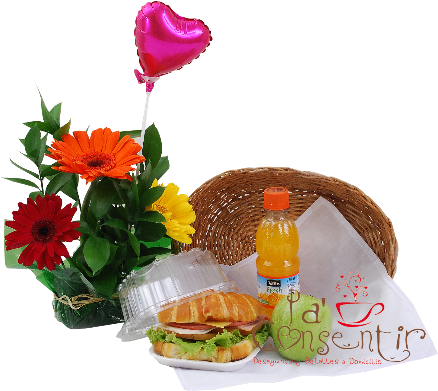 Breakfast Gift Basketwith Flowersand Balloon PNG
