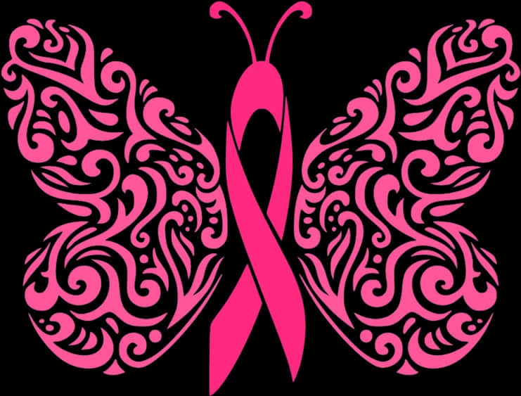 Breast Cancer Awareness Butterfly Ribbon PNG