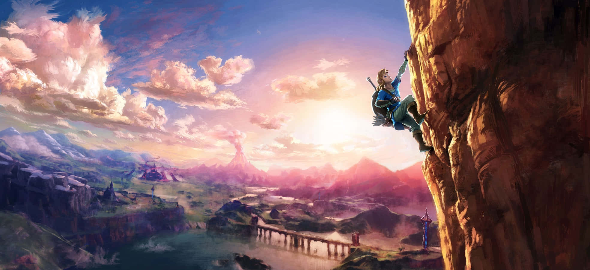 Stunning view of Link exploring the open world in Breath of the Wild