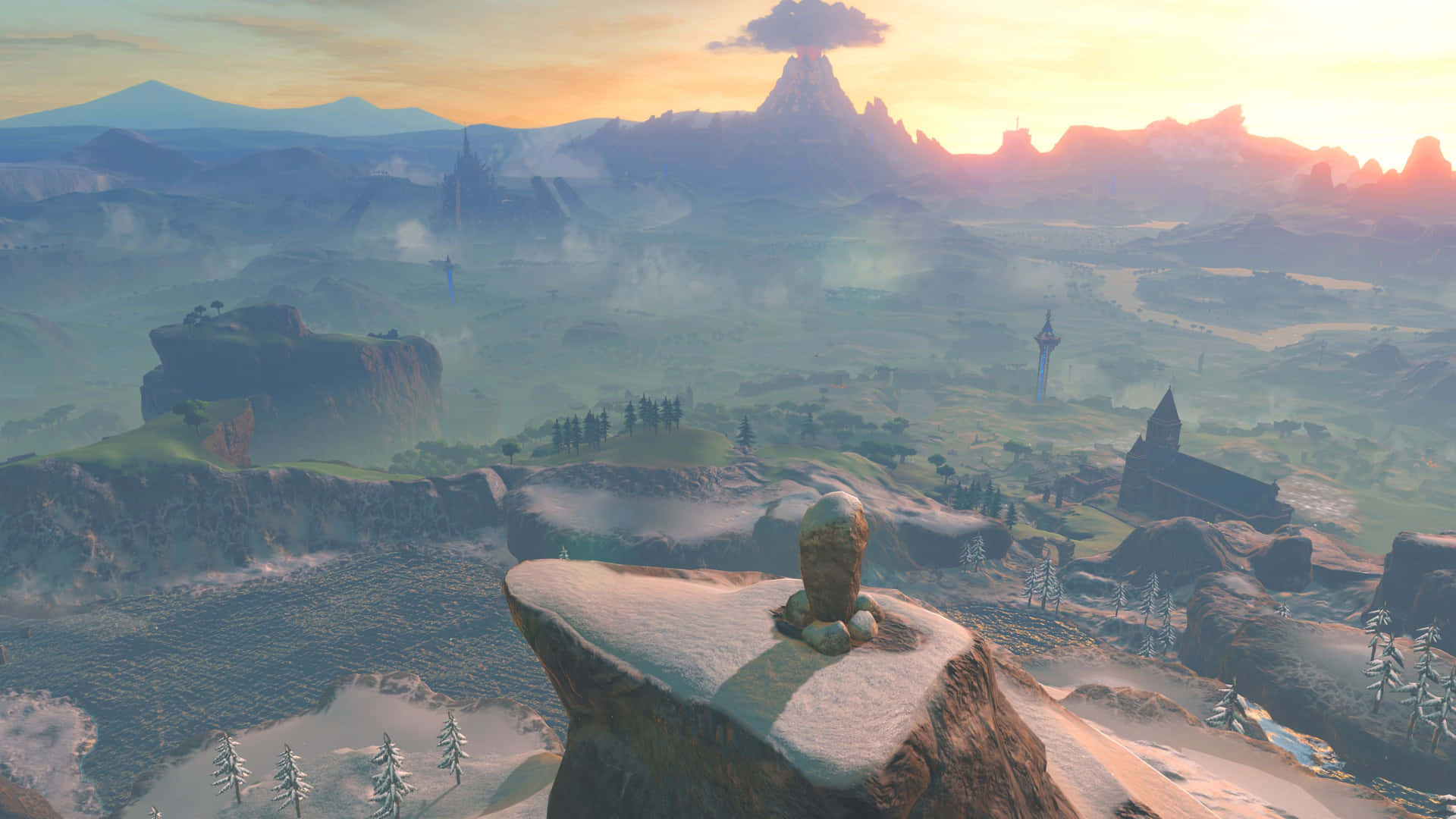 Majestic View of Link Exploring the Vast Kingdom of Hyrule in Breath of the Wild