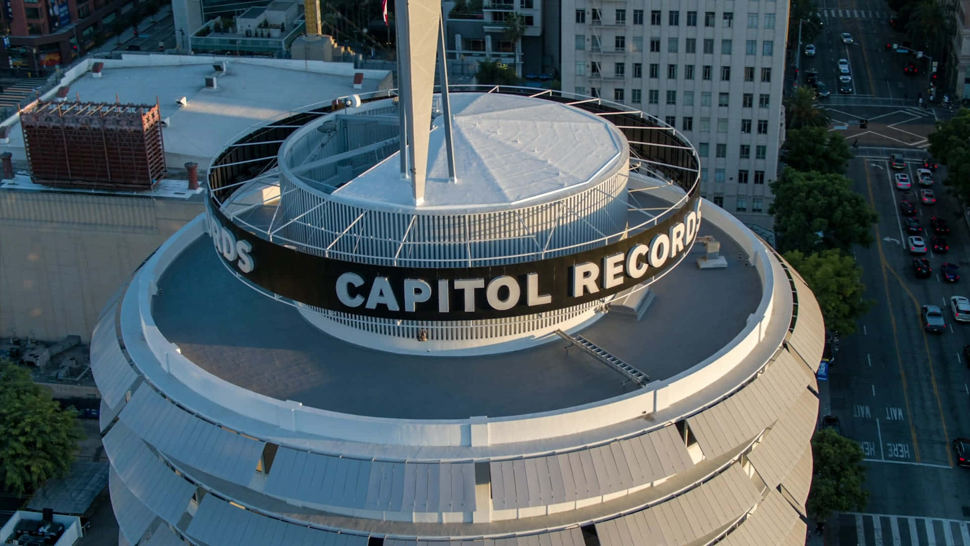 Breathtaking Aerial Image Of Capitol Records Building Wallpaper
