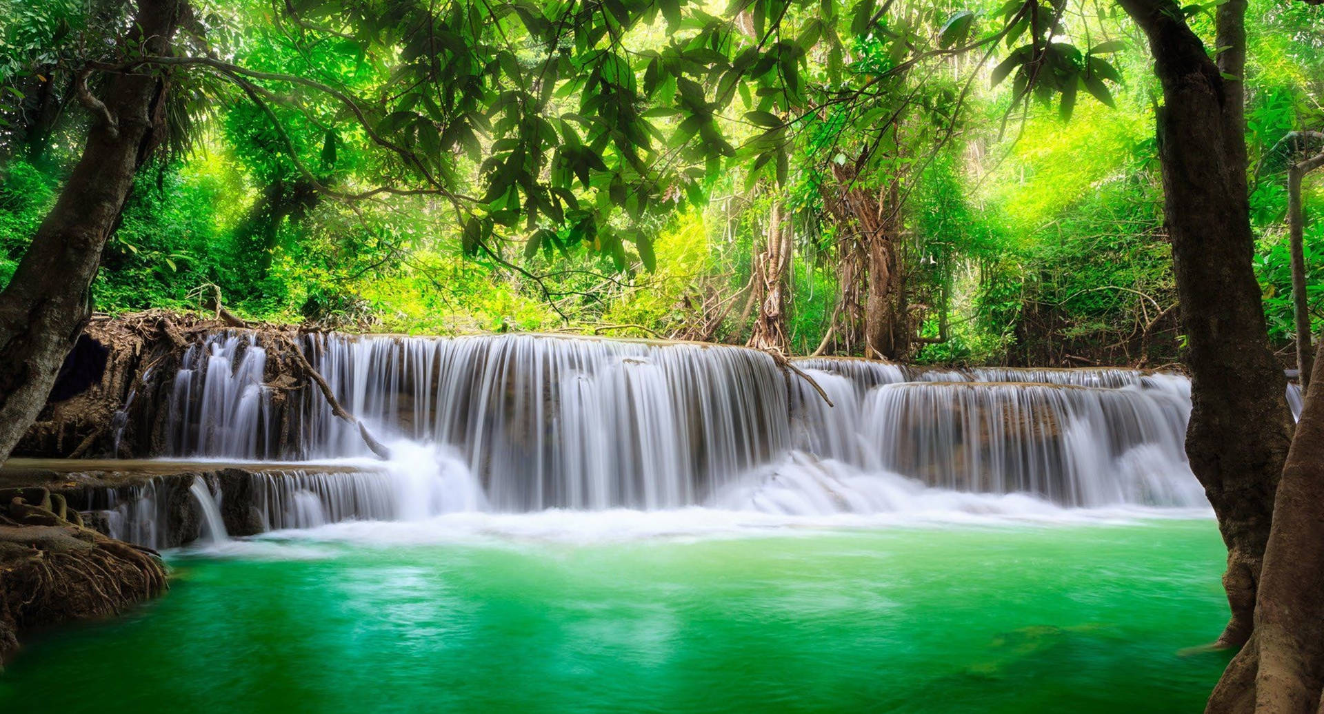 Breathtaking Huai Mae Khamin HD Waterfall Wallpaper