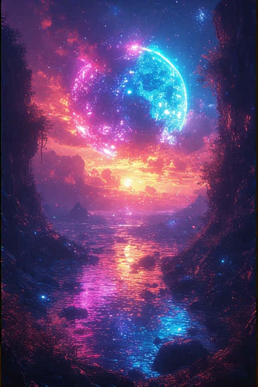 Breathtaking Neon Landscape Vibrant Colors 4k Wallpaper