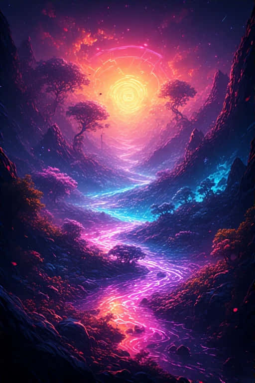 Breathtaking Neon Landscape Vibrant Colors 4k Wallpaper