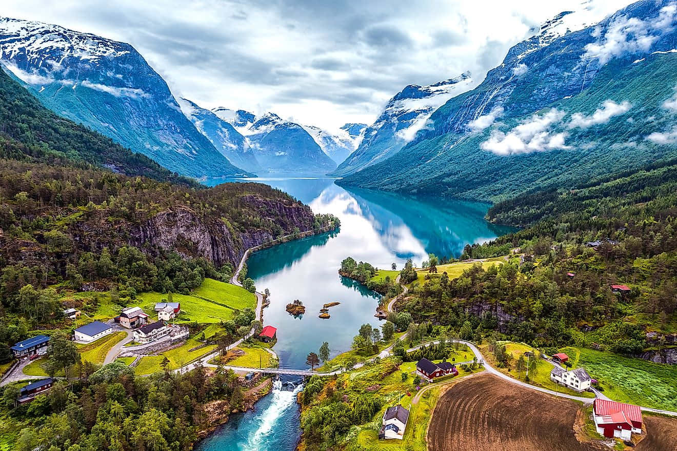 Breathtaking Norwegian Fjord Aerial View Wallpaper