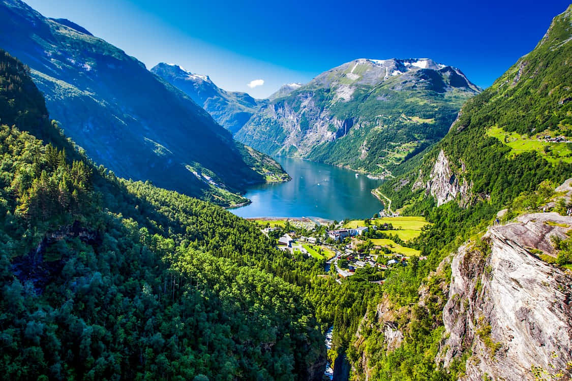 Breathtaking Norwegian Fjord Village Wallpaper