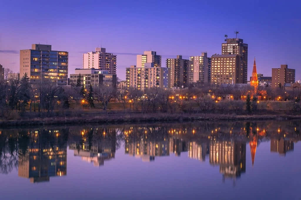 "breathtaking Sunset Over The Saskatoon River" Wallpaper