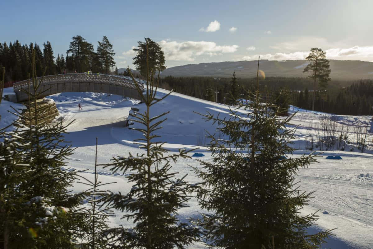 Fantastisk Utsikt Over Lillehammer By Ved Soloppgang Bakgrunnsbildet