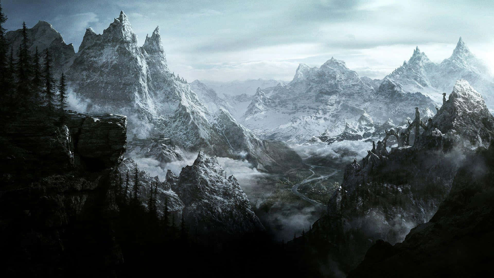 Breathtaking View Of Skyrim Wilderness Wallpaper