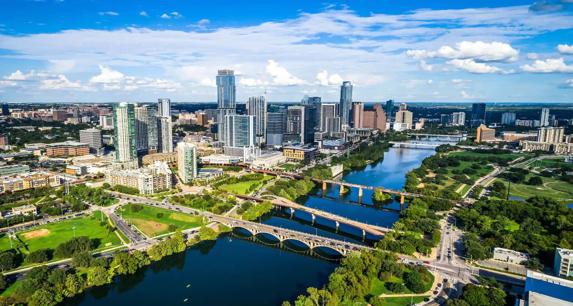 Breathtaking View Of The Austin Skyline At Sunset Wallpaper