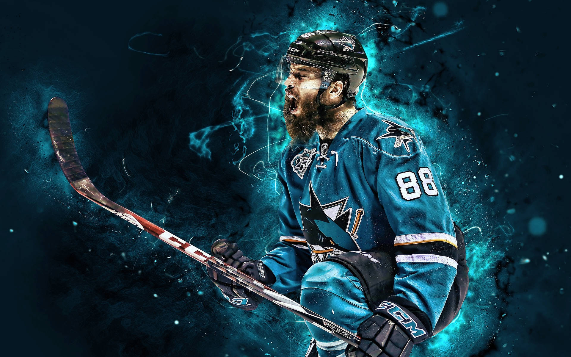 Brent Burns Ice Hockey Cool Blue Background Wallpaper