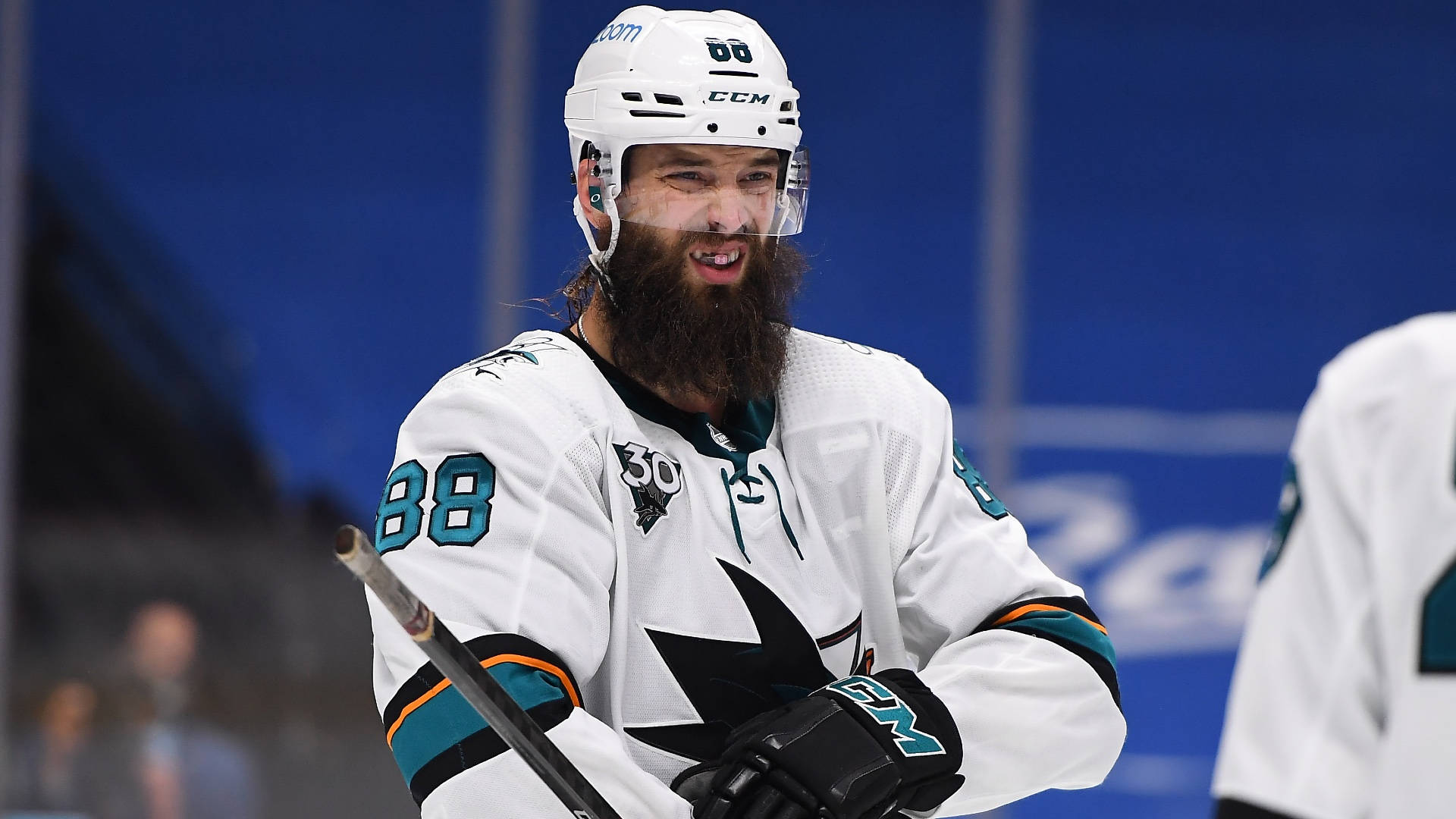 Download Brent Burns Ice Hockey Player Laughing Wallpaper