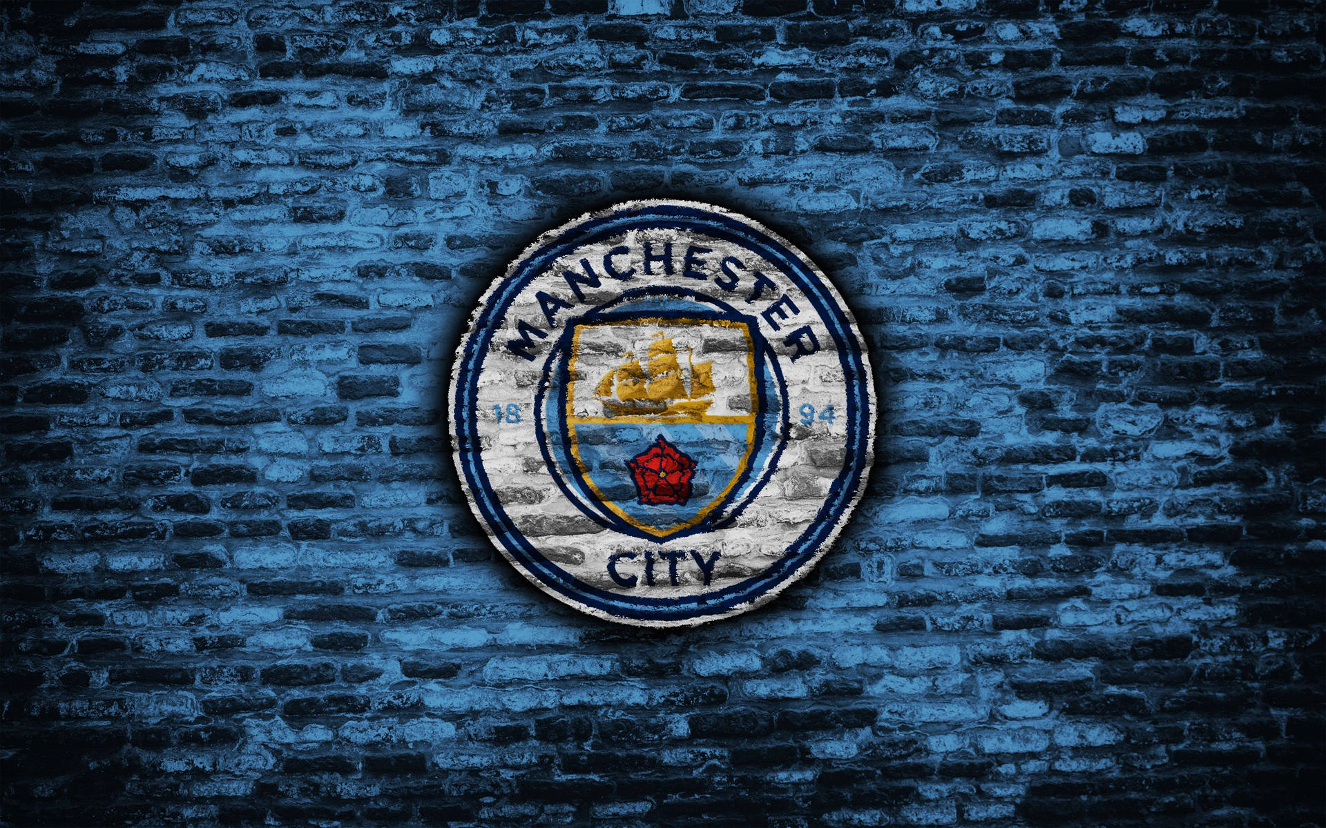 Brick Wall With Manchester City Logo Background