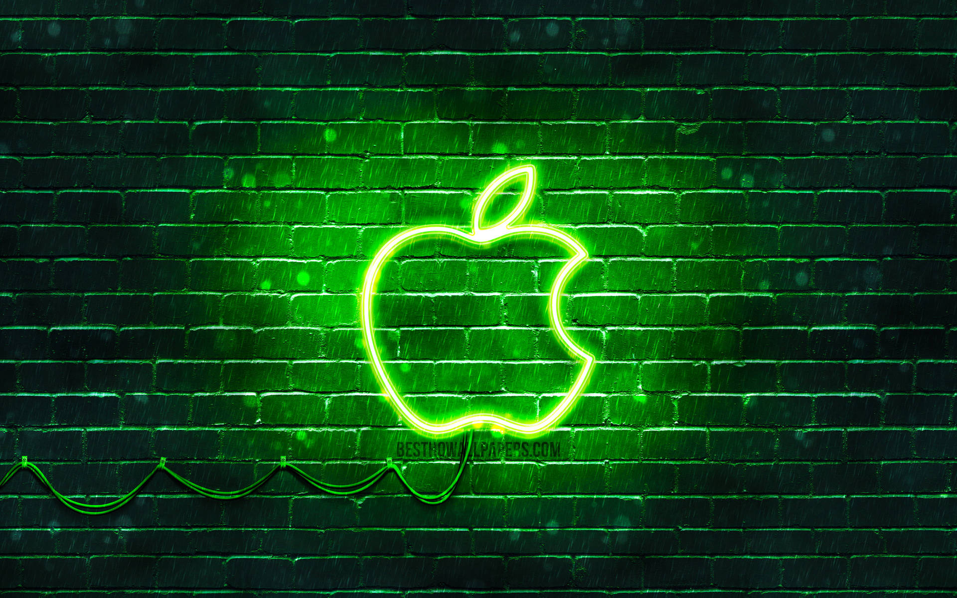 Bricked Wall Apple Logo Neon Green Aesthetic Wallpaper