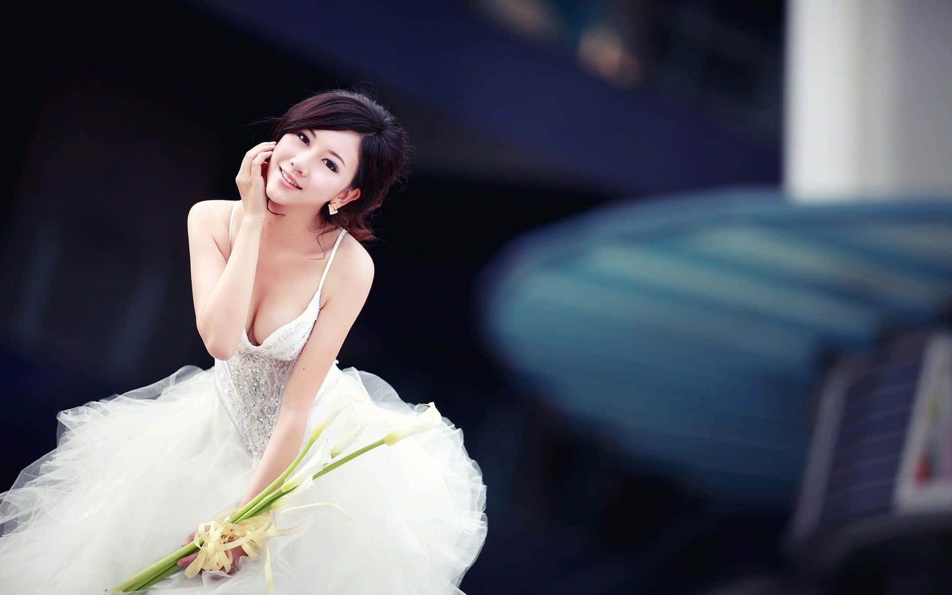Elegant Bridal Background with Wedding Gown