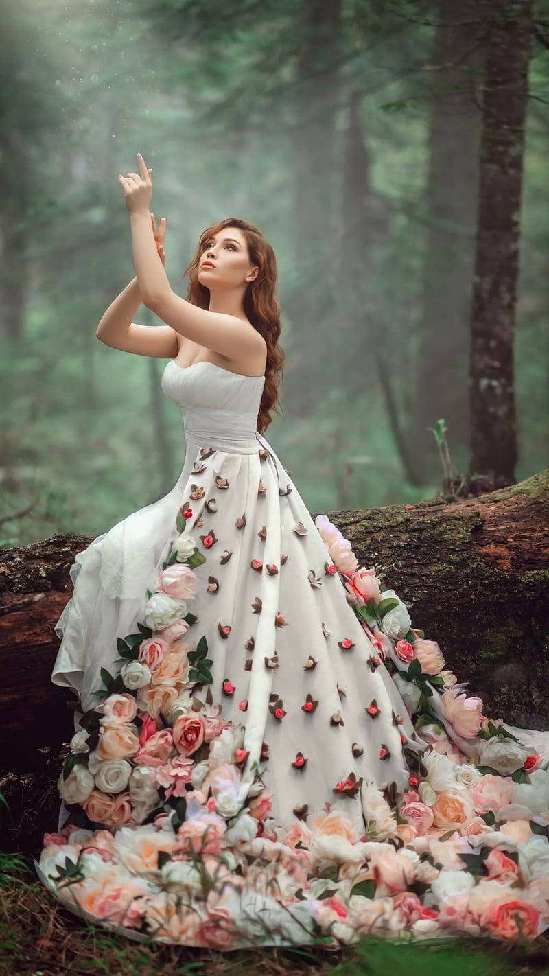 Bridal Dress With Flowers Wallpaper
