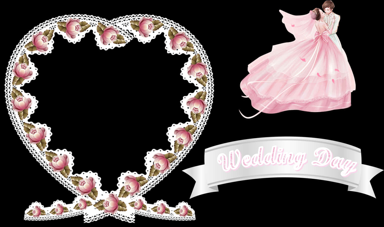 Bridal Gownand Heart Frame Wedding Card Design PNG