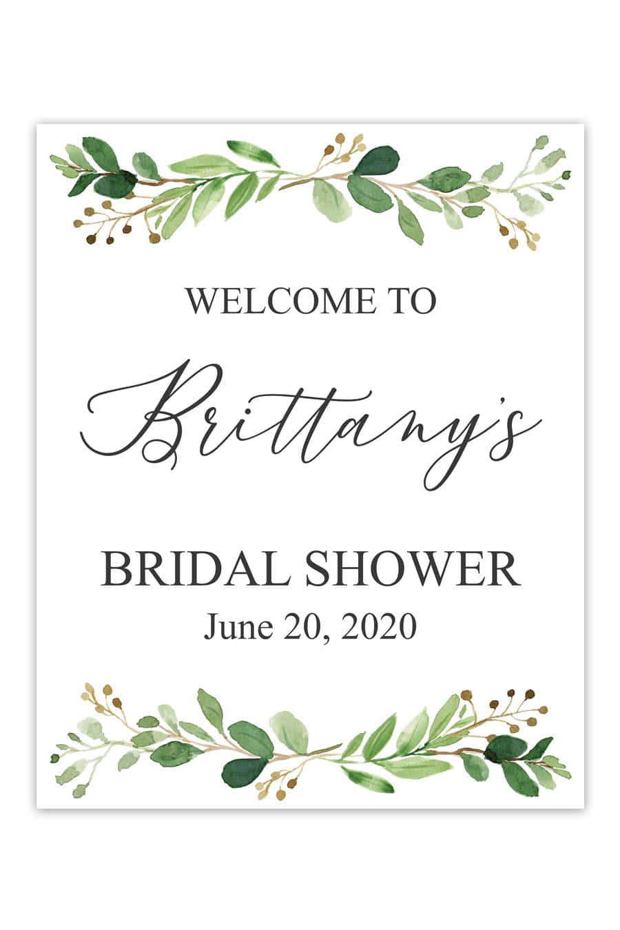 A Welcome Sign With Green Leaves And The Word Bridal Shower