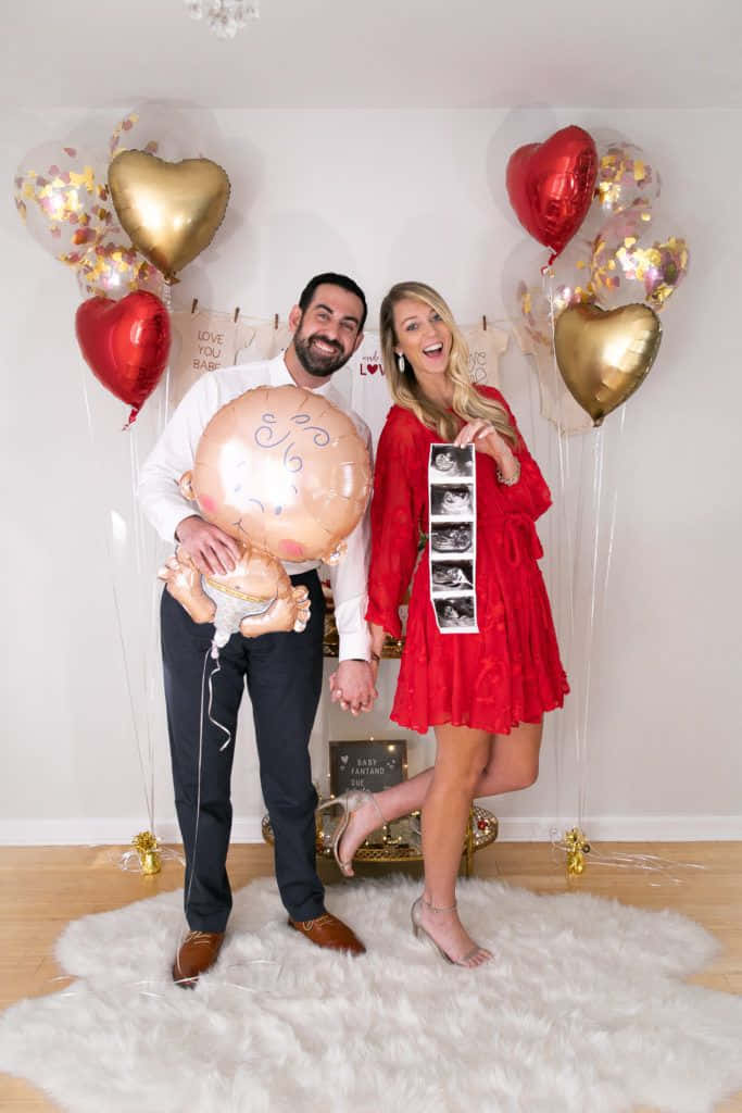 Couple With Balloon Hearts Bridal Shower Picture