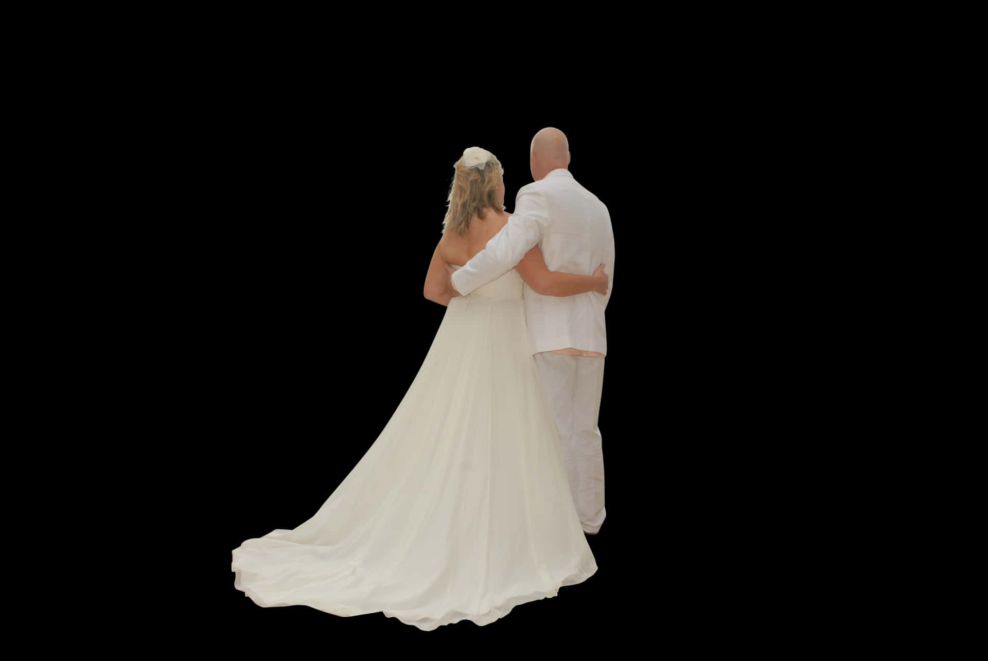 Bride_and_ Groom_ Embrace_ Back_ View PNG