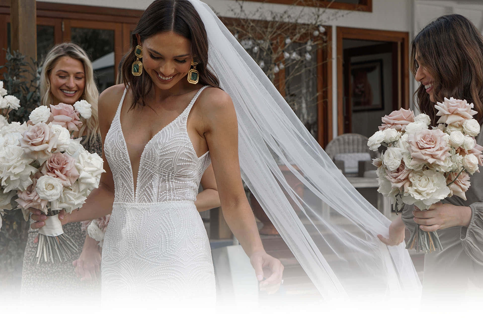 A gorgeous bride in a stunning dress on her special day Wallpaper