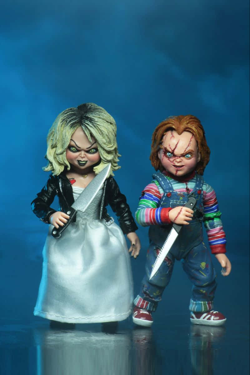 Mariée Et Poupées Chucky Avec Couteaux Fond d'écran