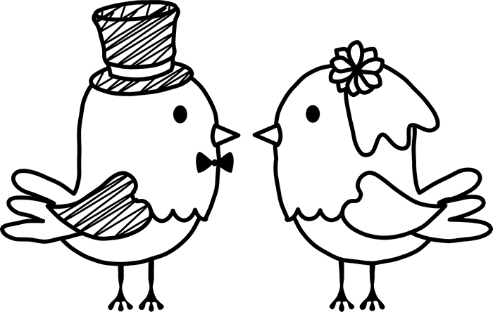 Brideand Groom Birds Line Art PNG