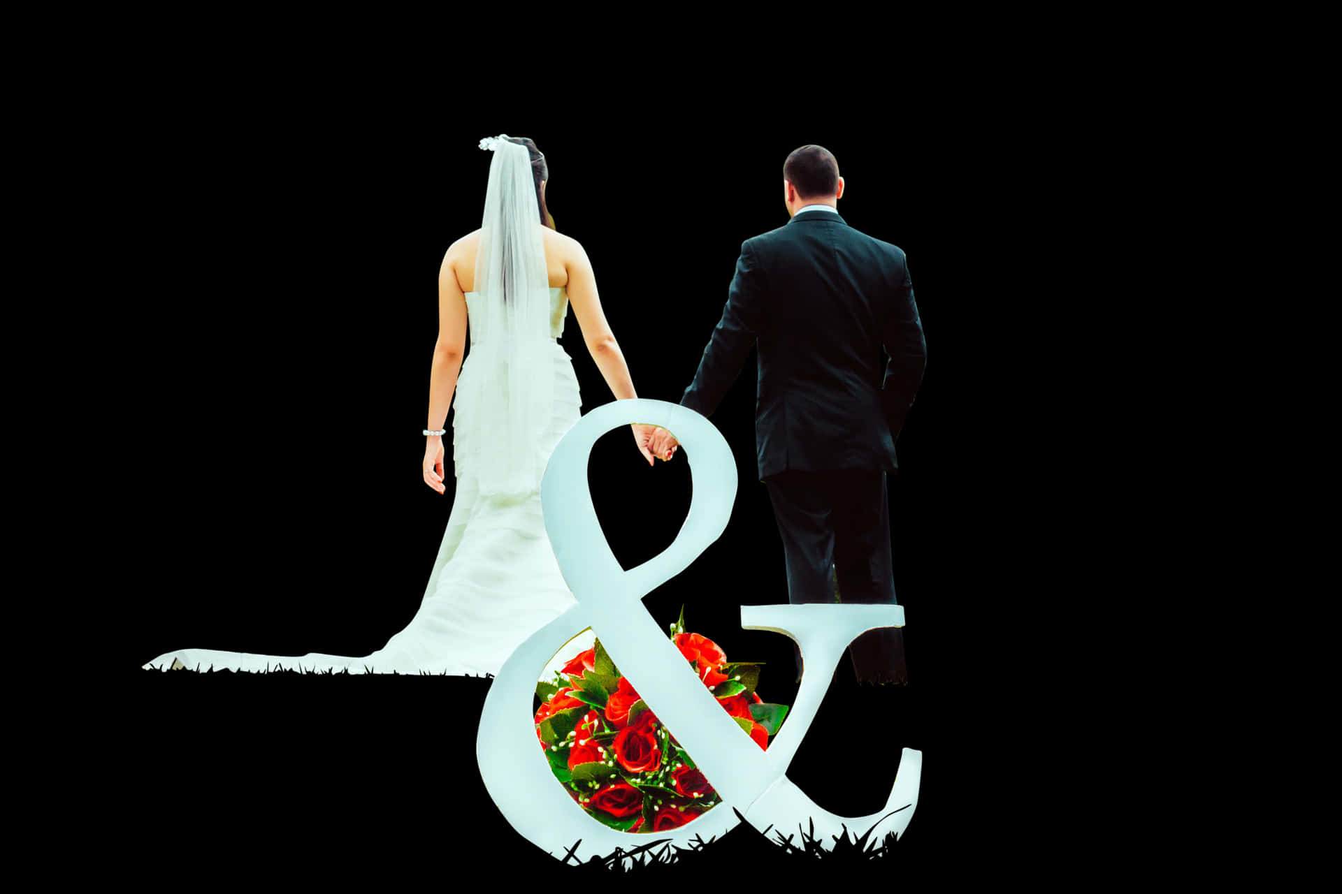 Brideand Groom Walking Away With Ampersand PNG