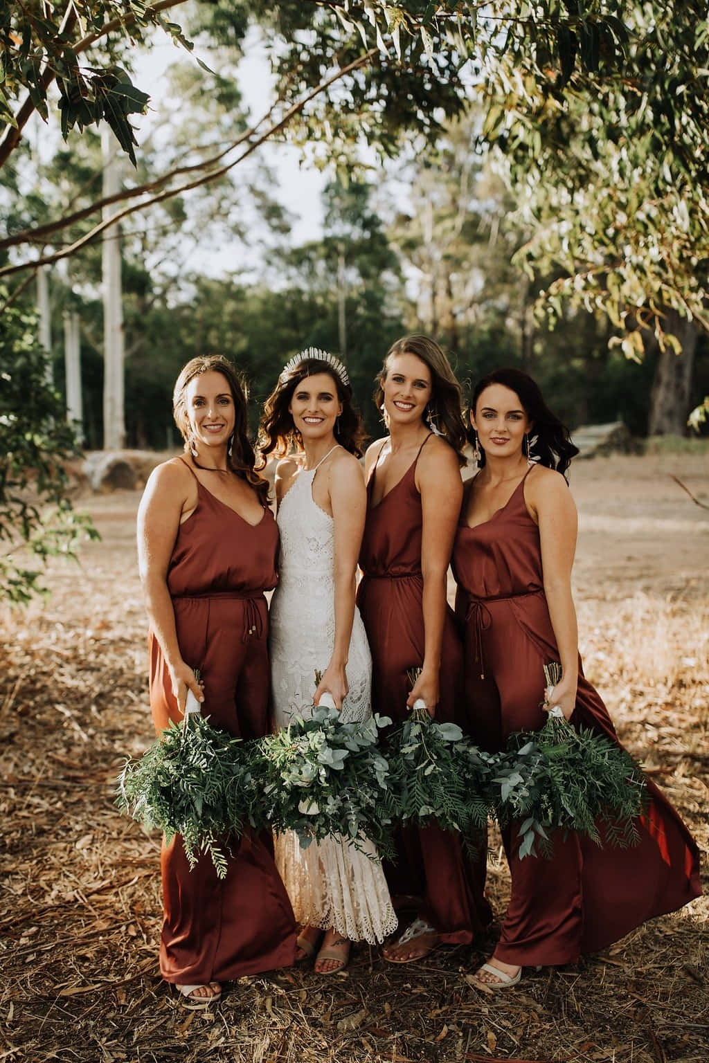 Bride Bridesmaids Wearing Brown Dresses Picture