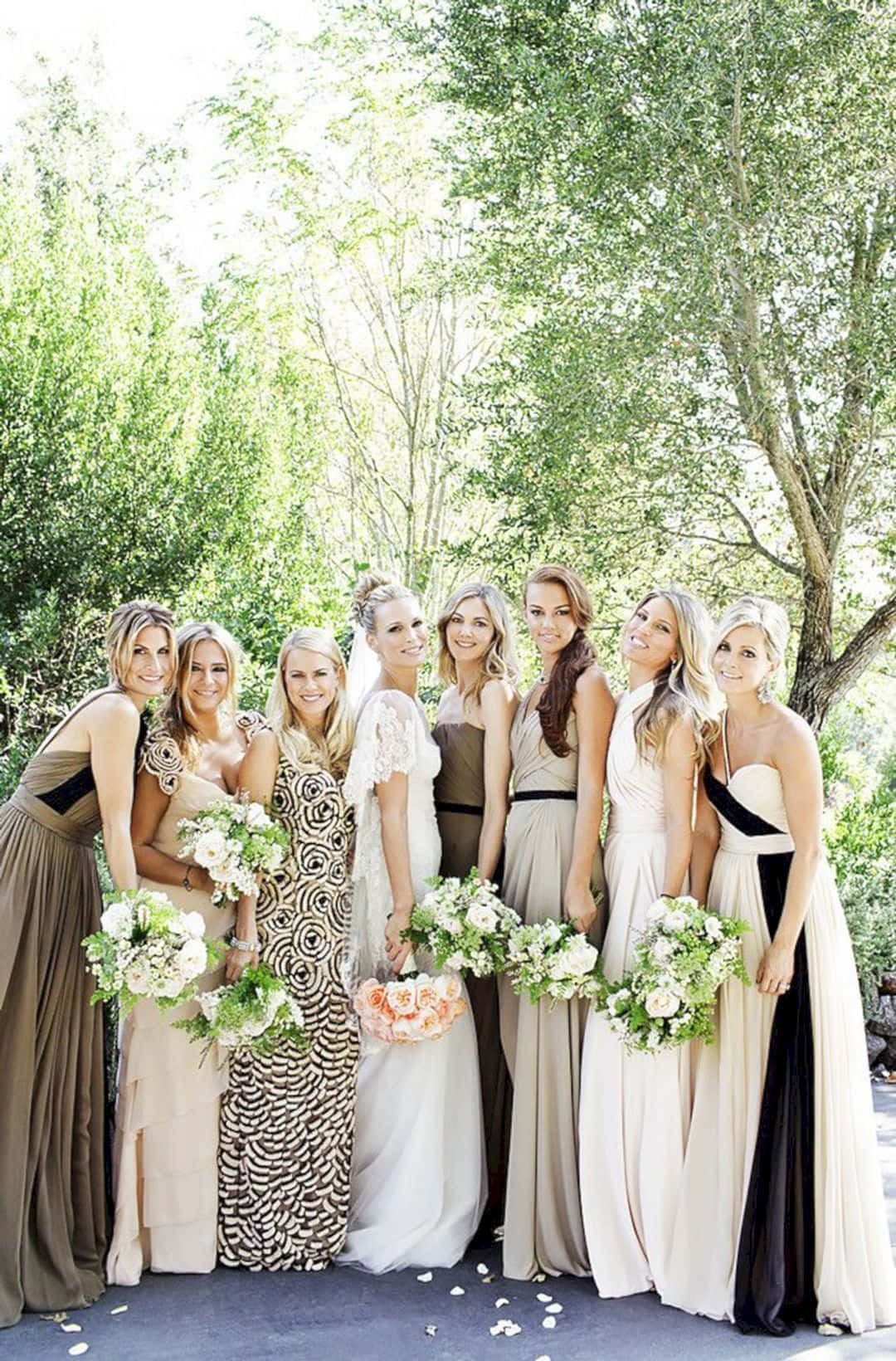 Bride With Bridesmaids Wearing Different Dresses Picture