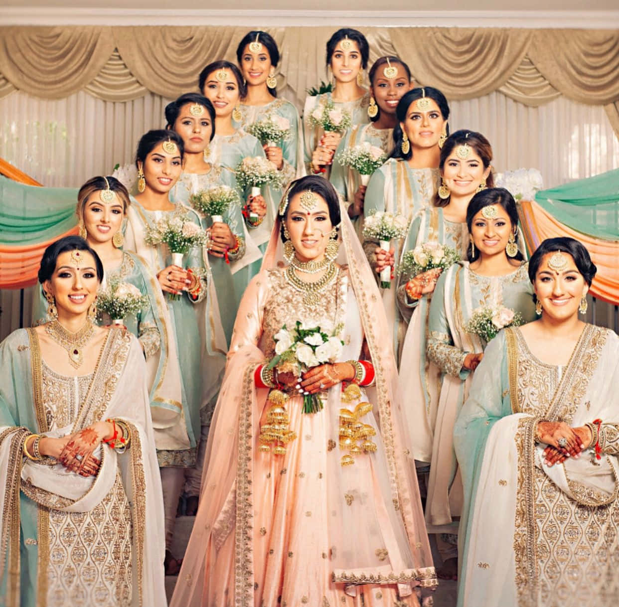Indian Bride With Twelve Bridesmaids Picture