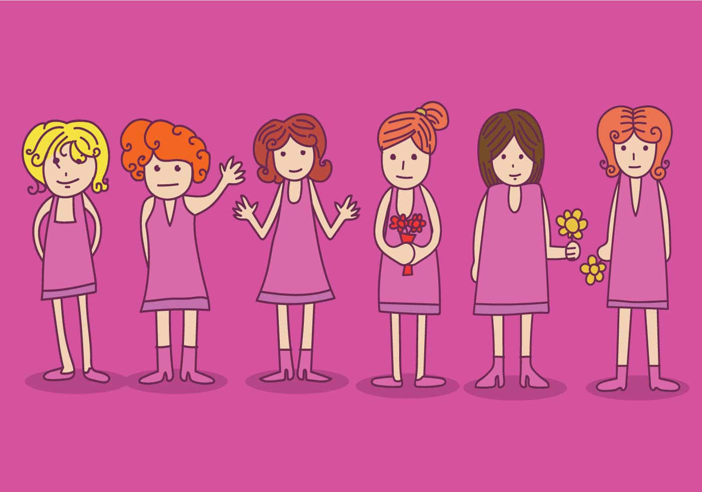 Six Animated Cute Bridesmaids Picture