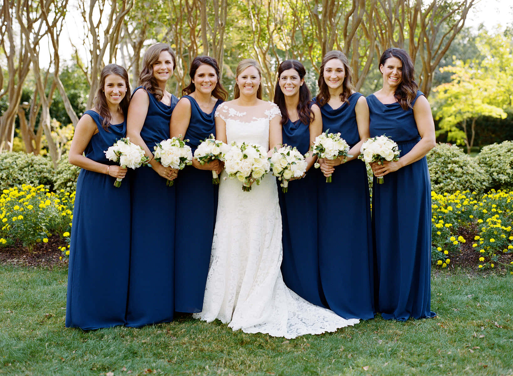 Bride Bridesmaids Dark Blue Dresses Picture