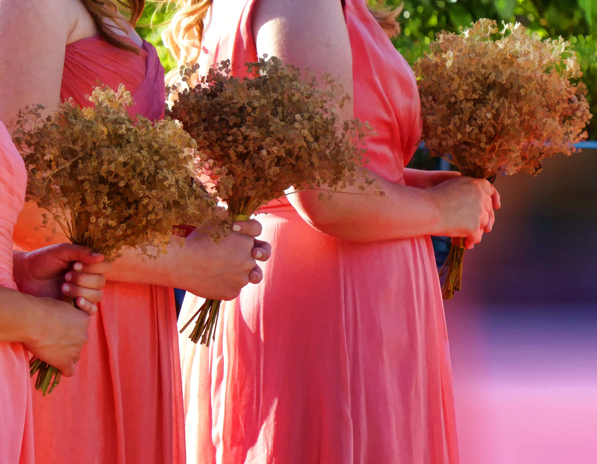 Bridesmaids Peach Dresses Picture