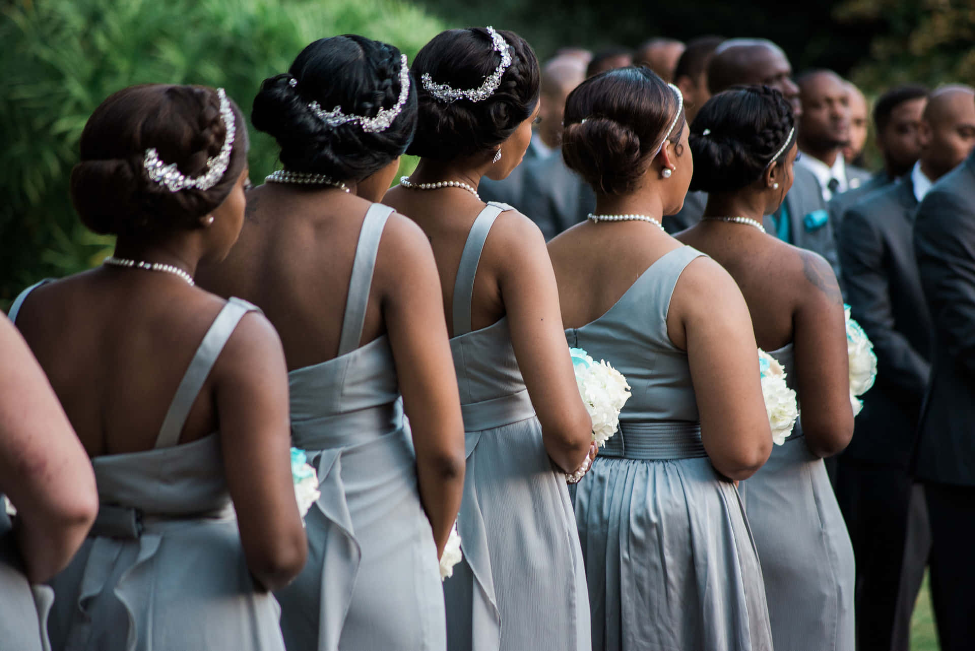 Bridesmaids Wearing Gray Dresses Picture