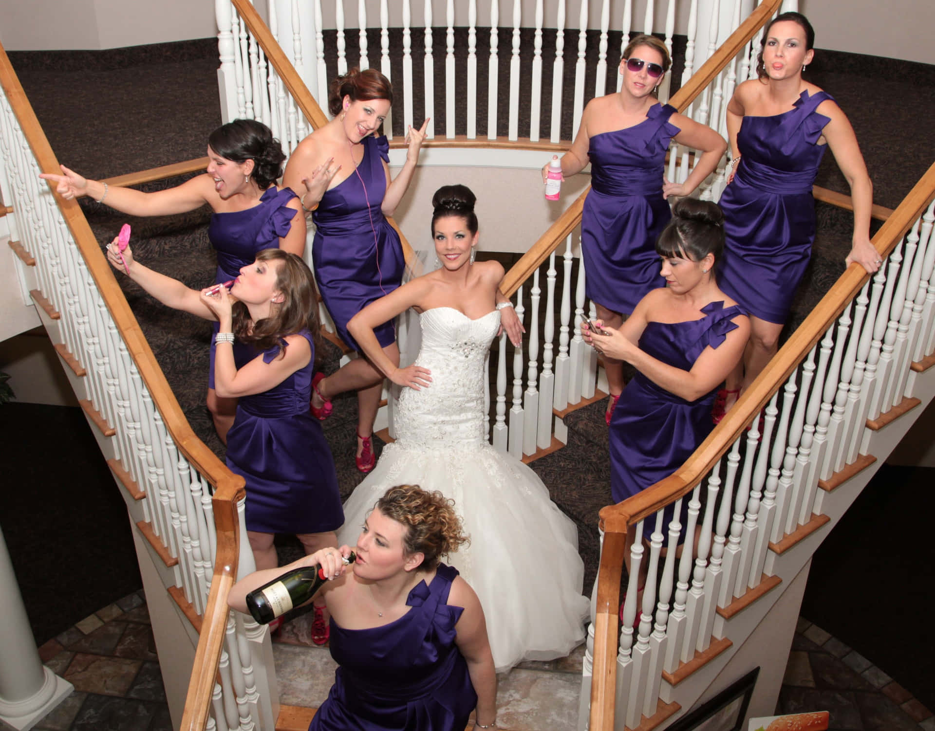 Bride With Bridesmaids Stairs Photoshoot Picture