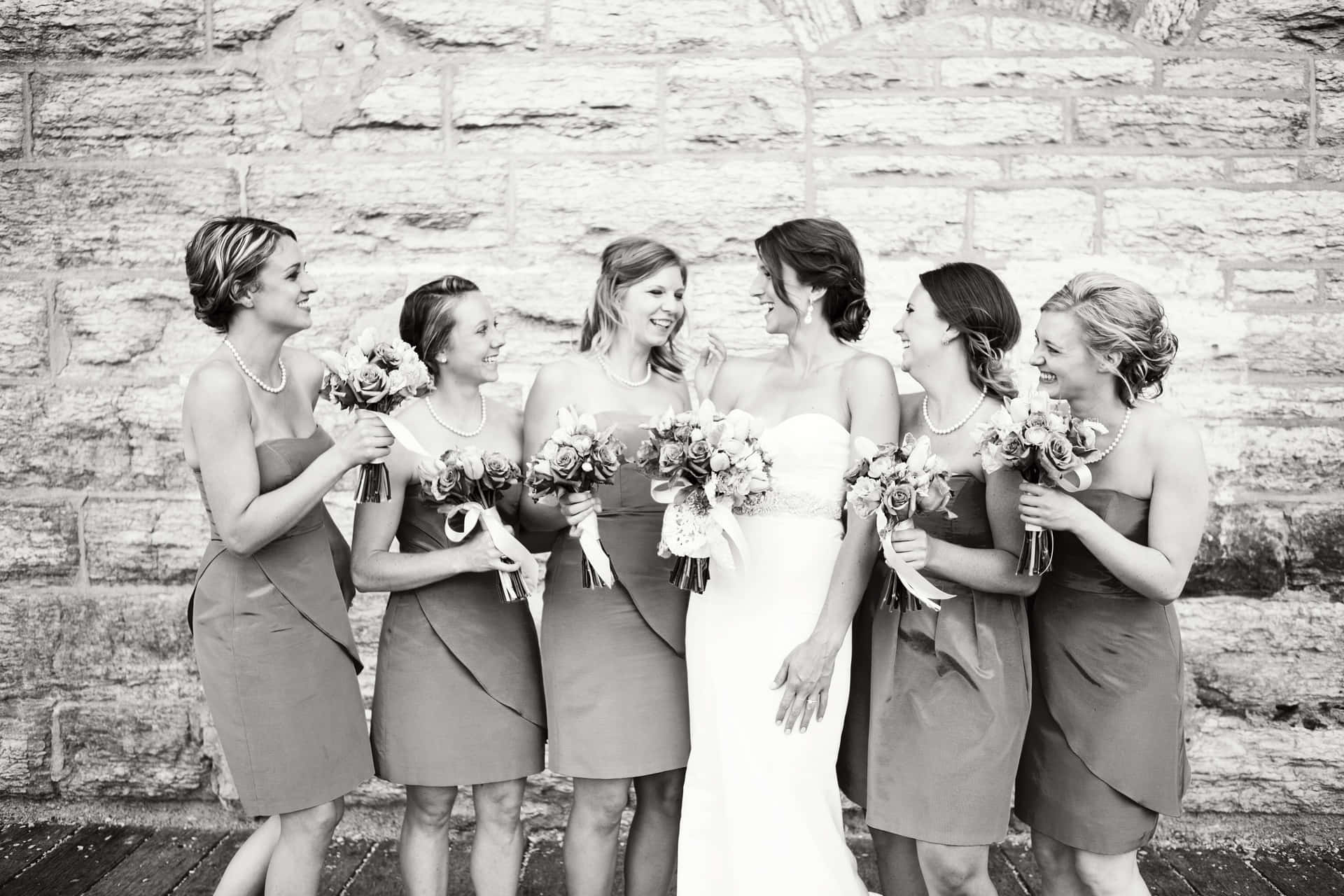 Bride With Bridesmaids Black And White Picture