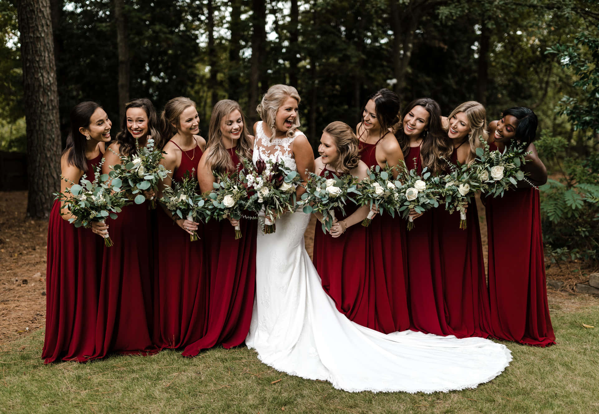 Bride With Bridesmaids Forest Picture