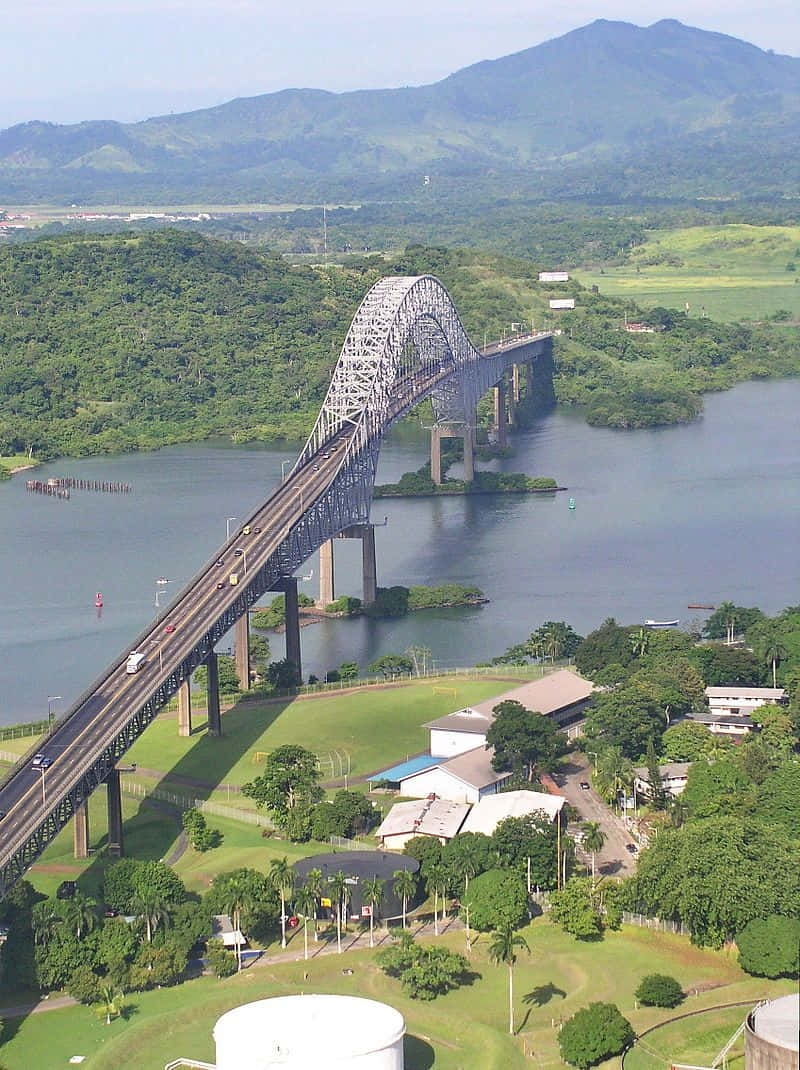 Caption: Breathtaking View of the Bridge of the Americas Crossing the Panama Canal Wallpaper