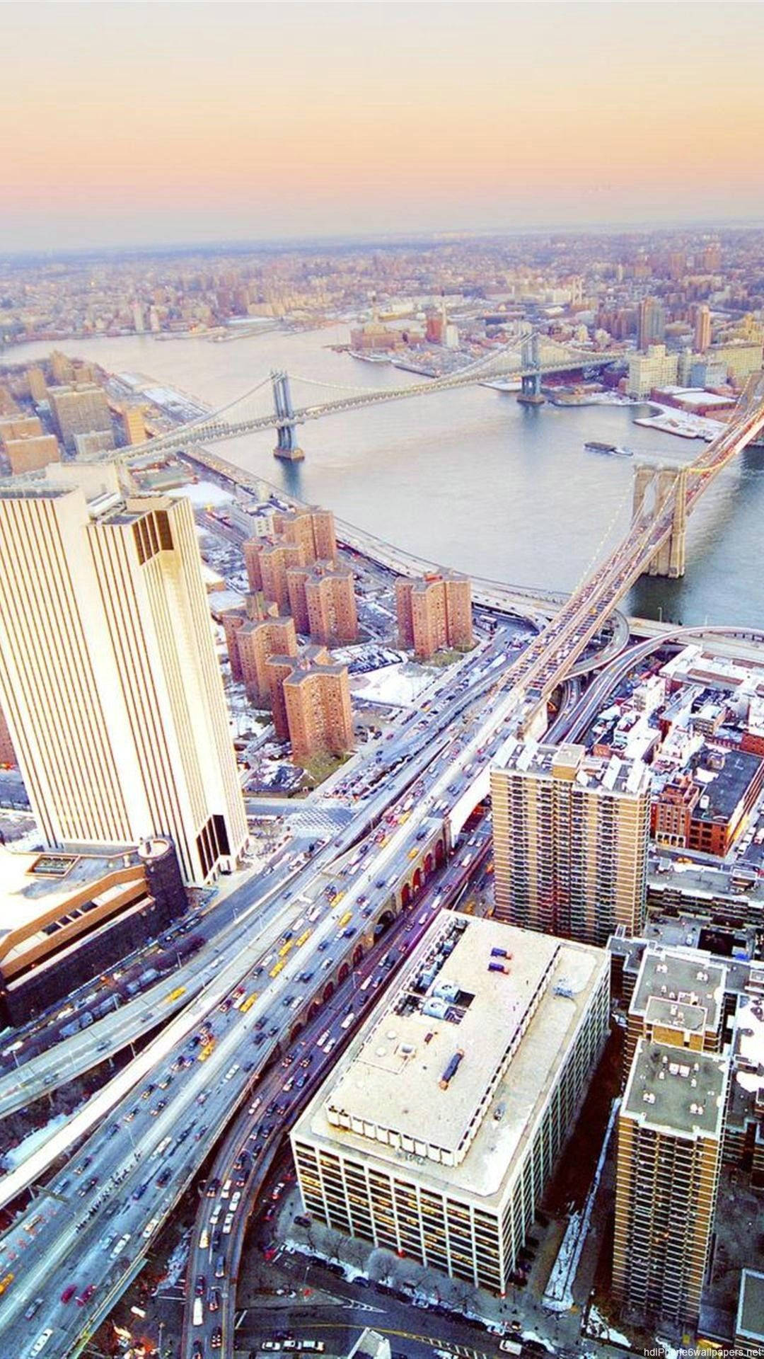 Bridges And New York Skyline iPhone Wallpaper