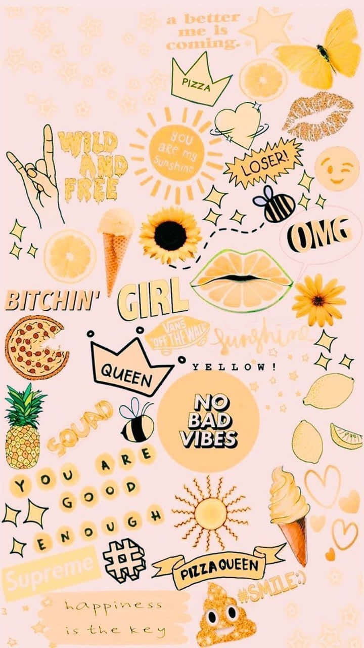 Bright Aesthetic Sticker Collage Wallpaper